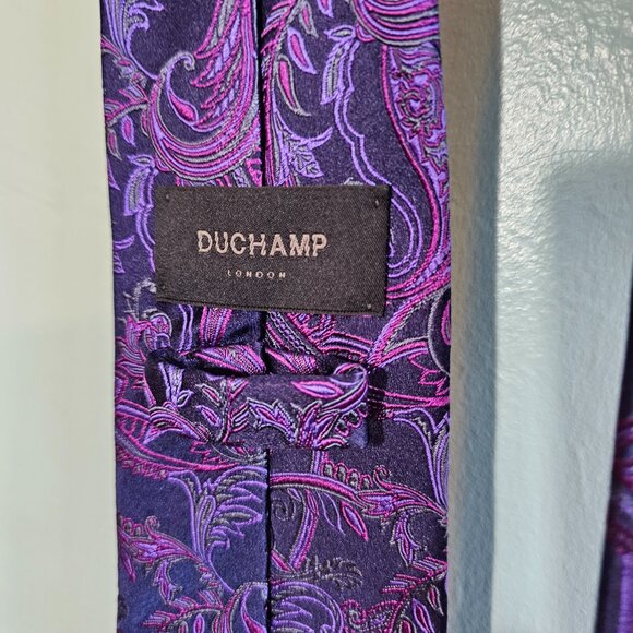 Duchamp London Black Label 100% Silk Tie Purple Blue Paisley Jacquard Luxury - Picture 5 of 7